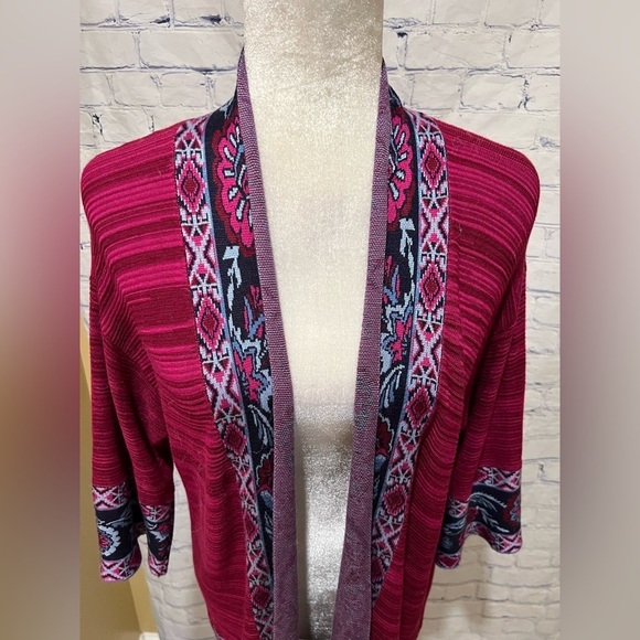 Stunning Ruby Rd. Women's Cardigan, Size Large Petite Paisley Fringe - Picture 2 of 7